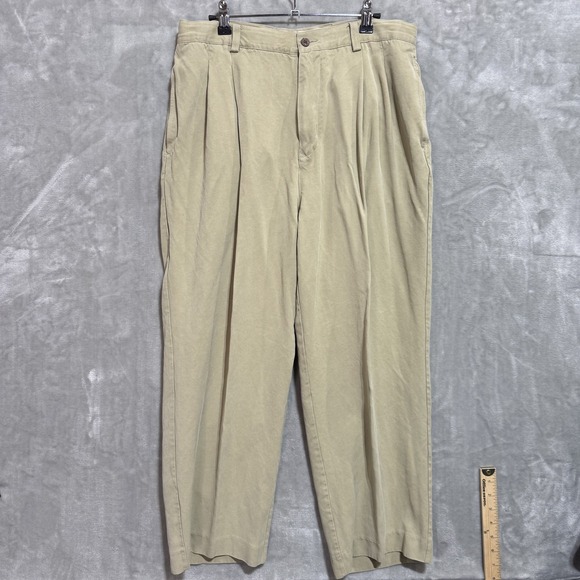 Tommy Bahama Other - Tommy Bahama Pants Mens 34 Khaki 100% Silk Relaxed Pleated Front‎ Dress Casual